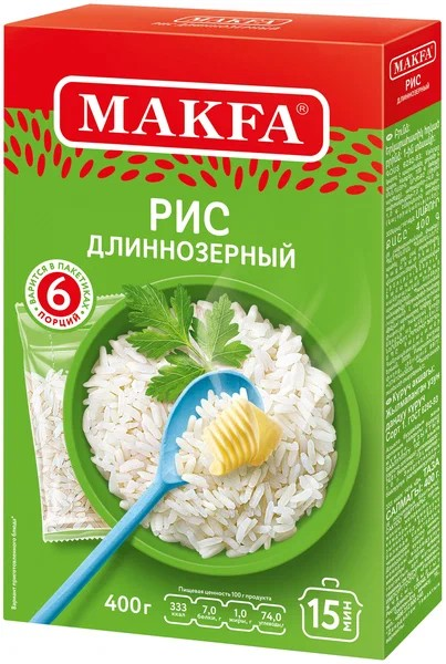 Рис шлифован. длиннозерный 6 порций 400г